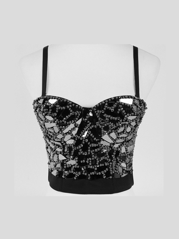 DB905 Camișolă pentru dansul burii — paiete, bustier cu mărgele și cristale de sticlă, acetat 90–95% + viscoză 99%, vara 2025