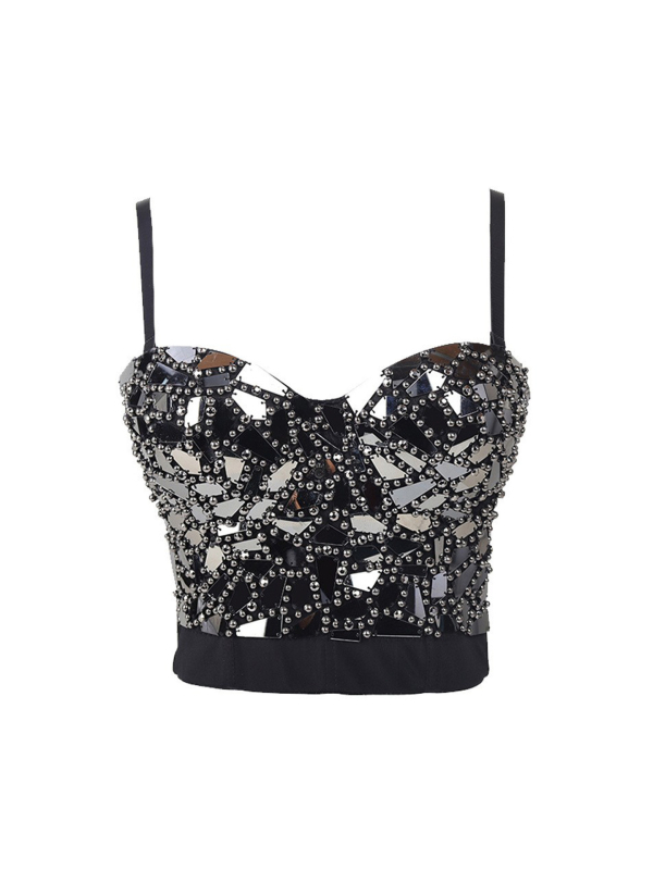 DB905 Camișolă pentru dansul burii — paiete, bustier cu mărgele și cristale de sticlă, acetat 90–95% + viscoză 99%, vara 2025