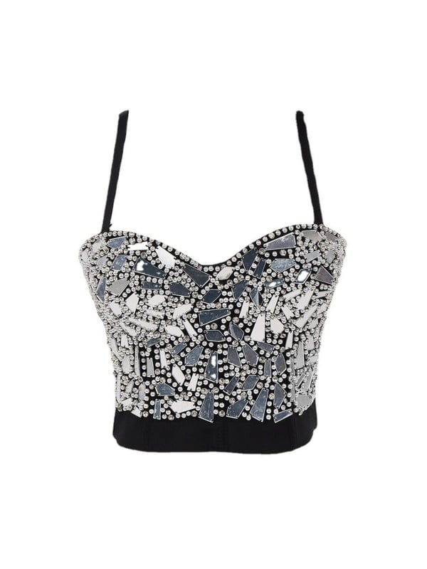 DB905 Camișolă pentru dansul burii — paiete, bustier cu mărgele și cristale de sticlă, acetat 90–95% + viscoză 99%, vara 2025