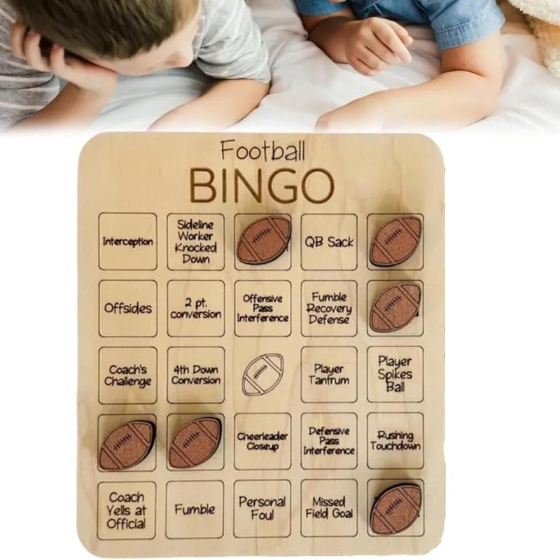 RZP Futball Bingo: Fából készült asztali játék – futball-bingo és tic-tac-toe tábla, 15–35 éveseknek