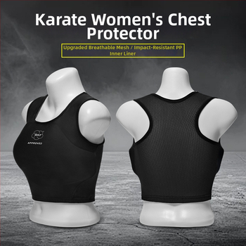 Ženski zaštitnik prsiju za karate, prozračan, mogućnost otiska logotipa, zaštita gornjeg dijela tijela, polovica tijela, crno-bijeli