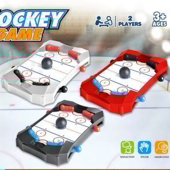 Kétszemélyes, többjátékos asztali játék: futball, jégkorong és pinball; műanyagból; Weizhikang márka; 4–14 éveseknek; fejleszti a kéz-szem koordinációt