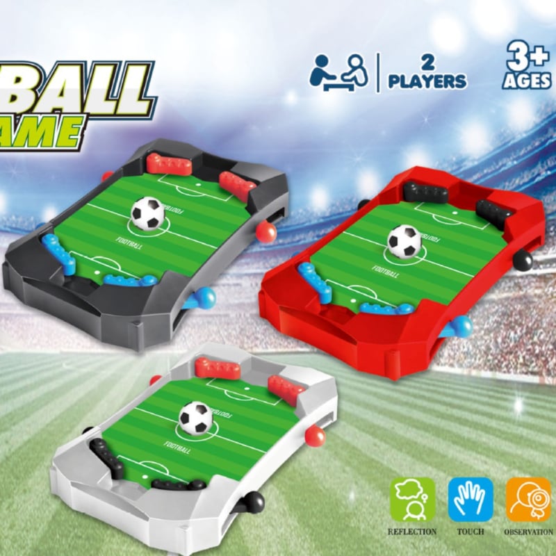 Kétszemélyes, többjátékos asztali játék: futball, jégkorong és pinball; műanyagból; Weizhikang márka; 4–14 éveseknek; fejleszti a kéz-szem koordinációt