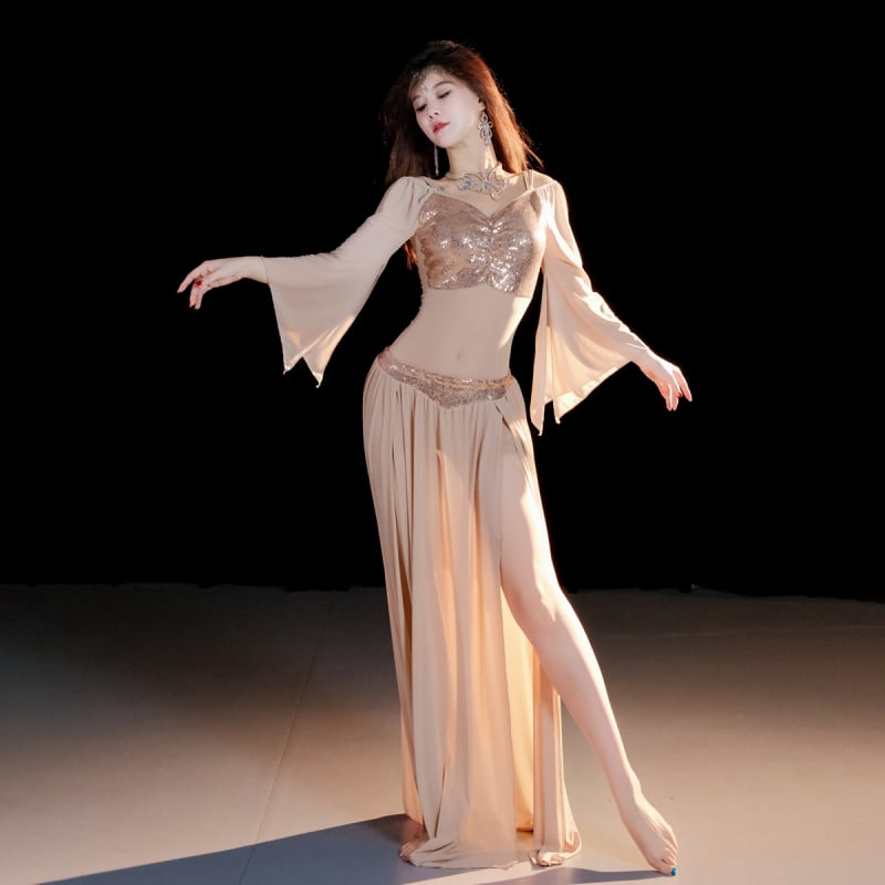 eredeti dizájn Belly dance ruházat, modern tánckészlet, Water gauze anyag, 100% poliészter, bélés Water gauze