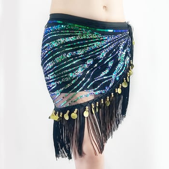 Centură talie pentru belly dance cu ciucuri și șal cu paiete, Primăvara 2025, poliester >95%, broderie, stil sexy urban