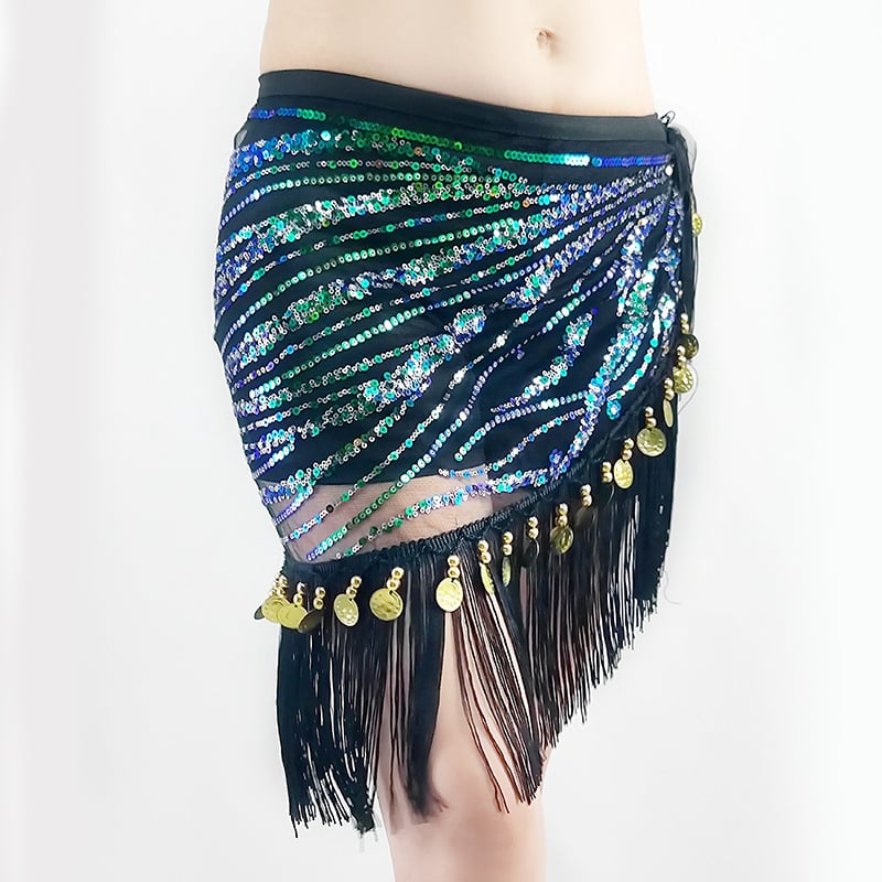 Centură talie pentru belly dance cu ciucuri și șal cu paiete, Primăvara 2025, poliester >95%, broderie, stil sexy urban