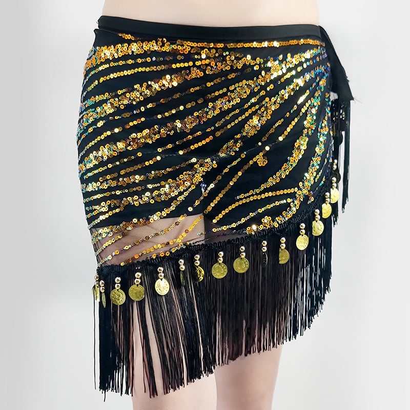 Centură talie pentru belly dance cu ciucuri și șal cu paiete, Primăvara 2025, poliester >95%, broderie, stil sexy urban