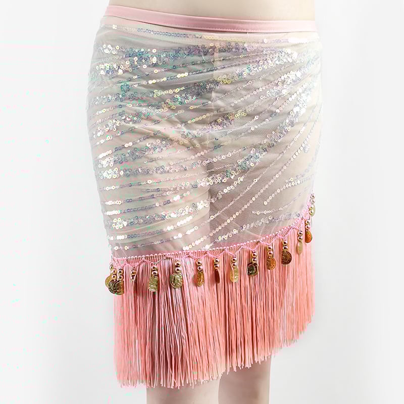 Centură talie pentru belly dance cu ciucuri și șal cu paiete, Primăvara 2025, poliester >95%, broderie, stil sexy urban