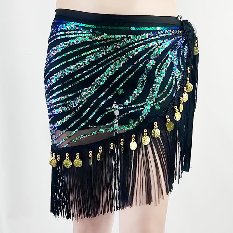 Centură talie pentru belly dance cu ciucuri și șal cu paiete, Primăvara 2025, poliester >95%, broderie, stil sexy urban