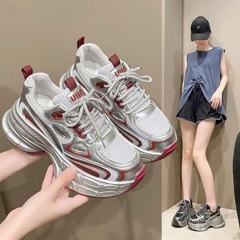 Унисекс мрежести кецове с дебели подметки, дишащ връх от мрежа, средно висок глезен, връзки, противохлъзгаща подметка