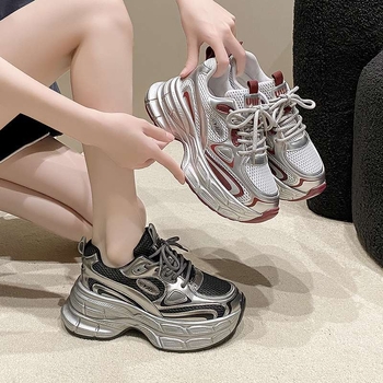 Унисекс мрежести кецове с дебели подметки, дишащ връх от мрежа, средно висок глезен, връзки, противохлъзгаща подметка