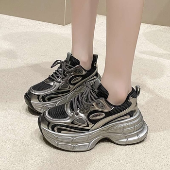 Унисекс мрежести кецове с дебели подметки, дишащ връх от мрежа, средно висок глезен, връзки, противохлъзгаща подметка