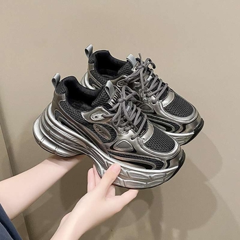 Унисекс мрежести кецове с дебели подметки, дишащ връх от мрежа, средно висок глезен, връзки, противохлъзгаща подметка