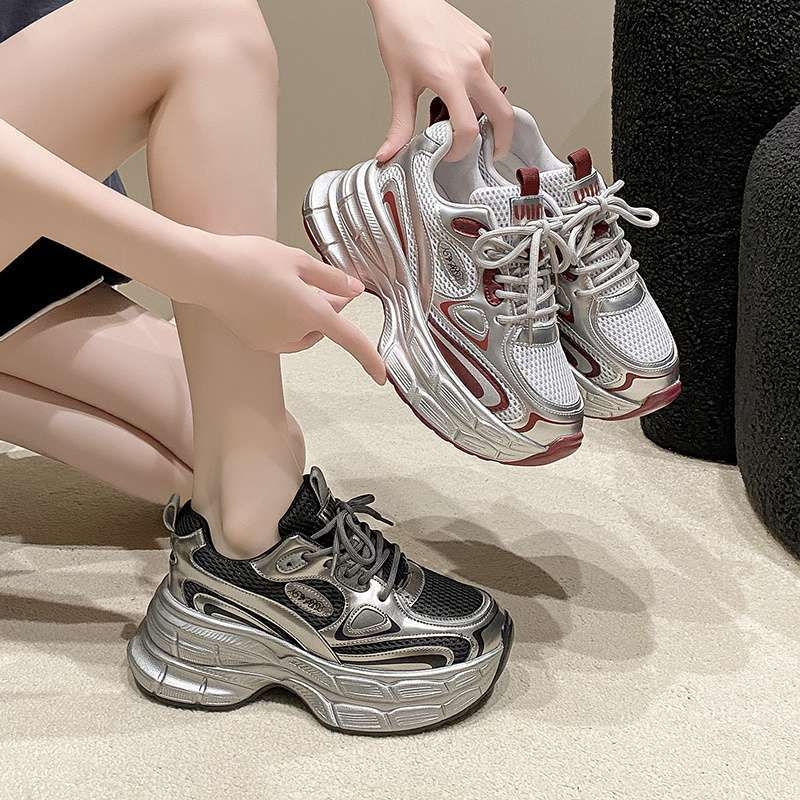 Унисекс мрежести кецове с дебели подметки, дишащ връх от мрежа, средно висок глезен, връзки, противохлъзгаща подметка