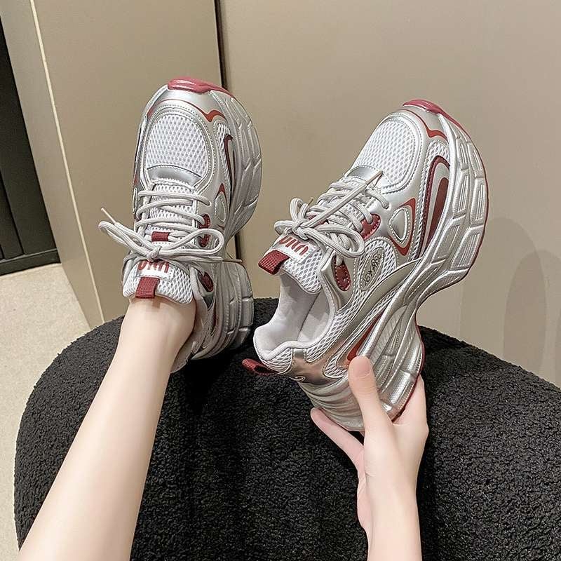 Унисекс мрежести кецове с дебели подметки, дишащ връх от мрежа, средно висок глезен, връзки, противохлъзгаща подметка