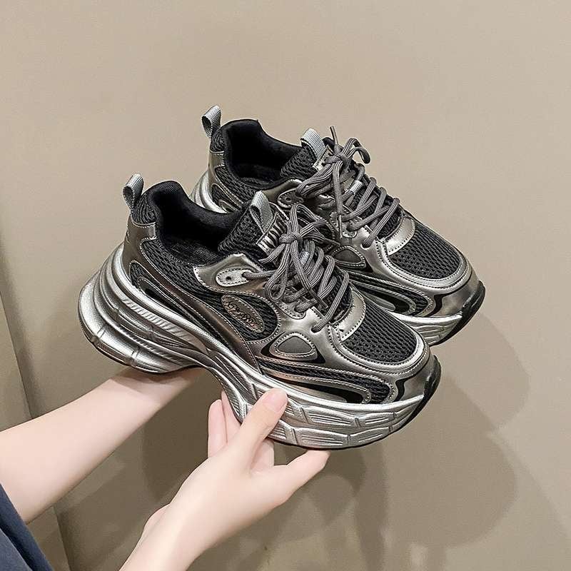 Унисекс мрежести кецове с дебели подметки, дишащ връх от мрежа, средно висок глезен, връзки, противохлъзгаща подметка