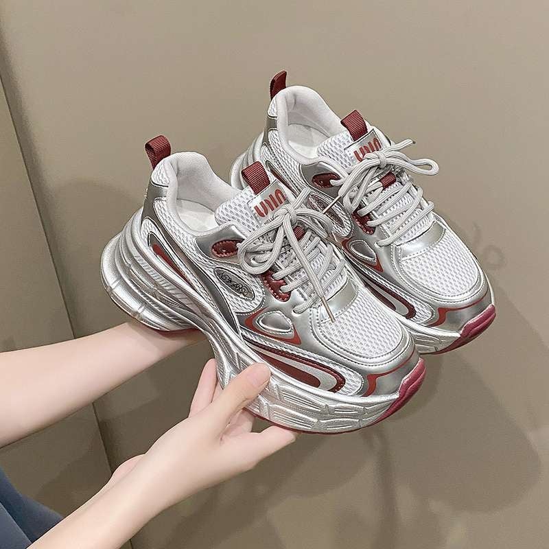 Унисекс мрежести кецове с дебели подметки, дишащ връх от мрежа, средно висок глезен, връзки, противохлъзгаща подметка