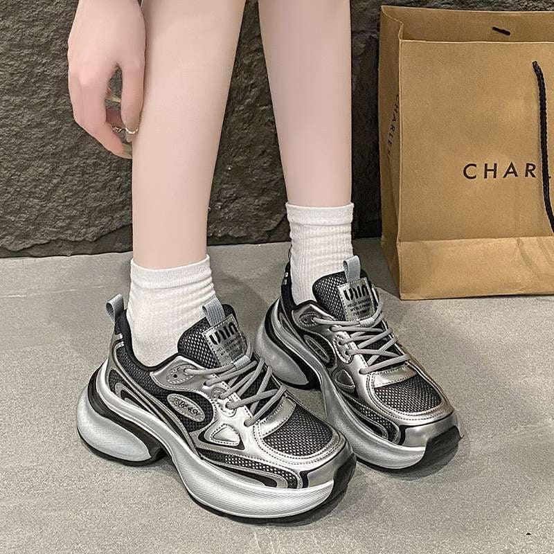 Унисекс мрежести кецове с дебели подметки, дишащ връх от мрежа, средно висок глезен, връзки, противохлъзгаща подметка