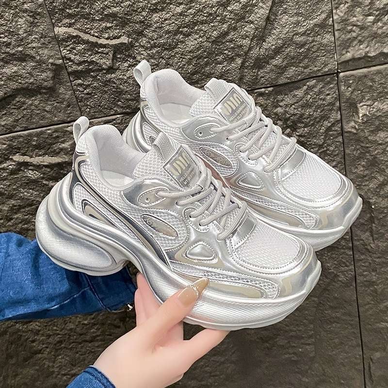 Унисекс мрежести кецове с дебели подметки, дишащ връх от мрежа, средно висок глезен, връзки, противохлъзгаща подметка