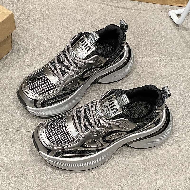 Унисекс мрежести кецове с дебели подметки, дишащ връх от мрежа, средно висок глезен, връзки, противохлъзгаща подметка