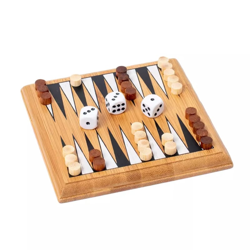 Fából készült asztali játék sakk, XO és dáma mini hordozható játéktáblával; 4–14 éves gyerekeknek; modell mkx-Pocket Game Chess