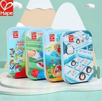 Fából készült zsebméretű asztali játékok készlet: ujjfoci, horgászat és tic-tac-toe 4–6 éves gyerekeknek