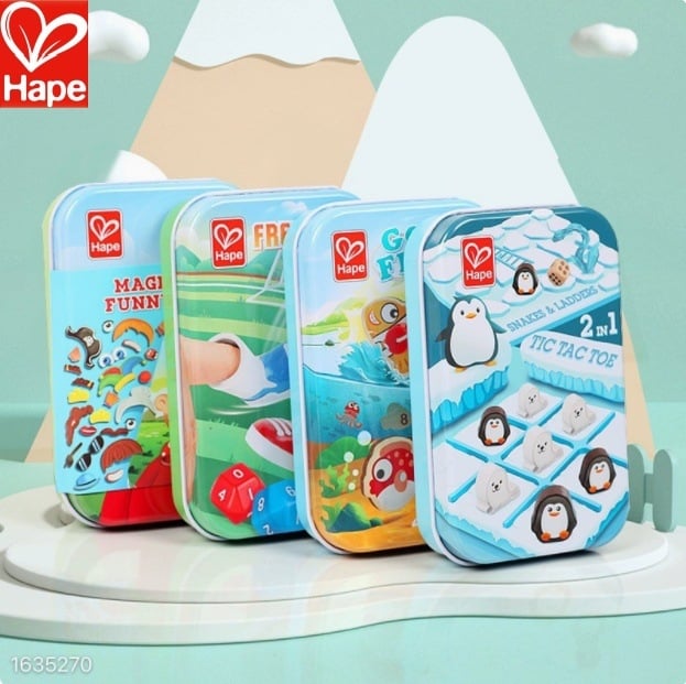 Fából készült zsebméretű asztali játékok készlet: ujjfoci, horgászat és tic-tac-toe 4–6 éves gyerekeknek