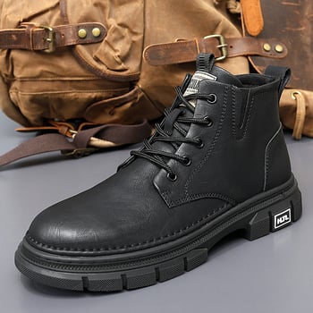 Férfi Martin csizma, középmagas, vamp tehénbőrből, gumitalp, fűző, téli viselet