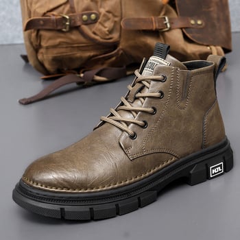 Férfi Martin csizma, középmagas, vamp tehénbőrből, gumitalp, fűző, téli viselet