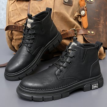 Férfi Martin csizma, középmagas, vamp tehénbőrből, gumitalp, fűző, téli viselet