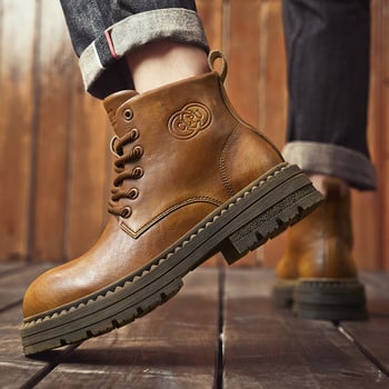 Tai Hui TH529 Uniszex Martin Bakancs, Felső rész Bicast bőr, Gumitalp, Kerek Orr, Elöl fűzős