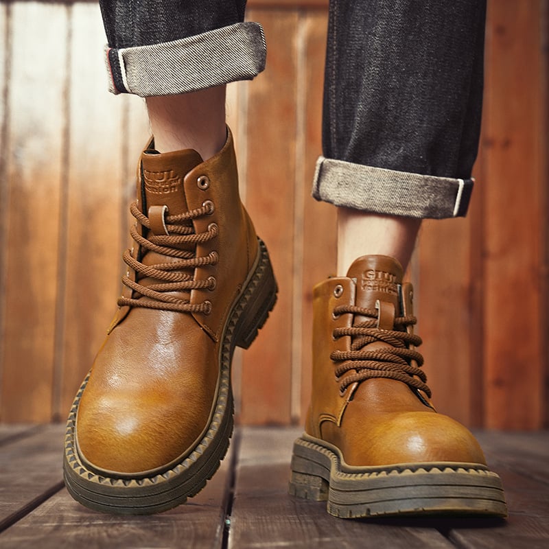 Tai Hui TH529 Uniszex Martin Bakancs, Felső rész Bicast bőr, Gumitalp, Kerek Orr, Elöl fűzős