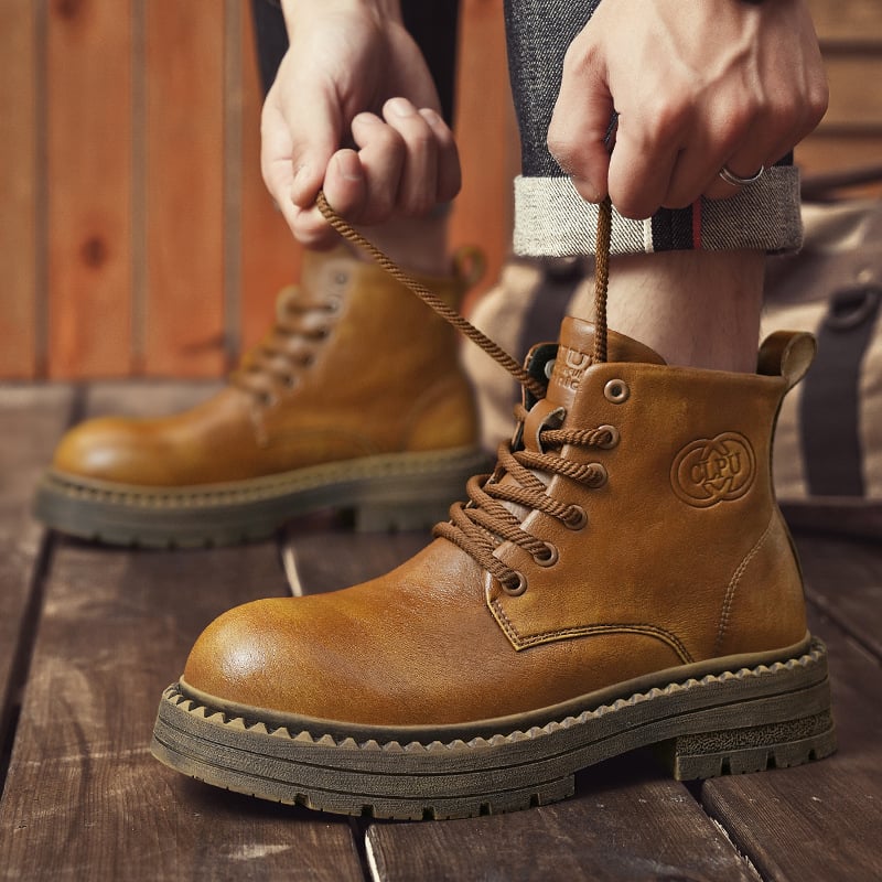 Tai Hui TH529 Uniszex Martin Bakancs, Felső rész Bicast bőr, Gumitalp, Kerek Orr, Elöl fűzős