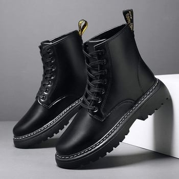 Férfi Martin csizmák, PU felsőrész, gumírozott talp, középmagas szár, brit stílus, pamut bélés