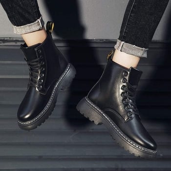 Férfi Martin csizmák, PU felsőrész, gumírozott talp, középmagas szár, brit stílus, pamut bélés