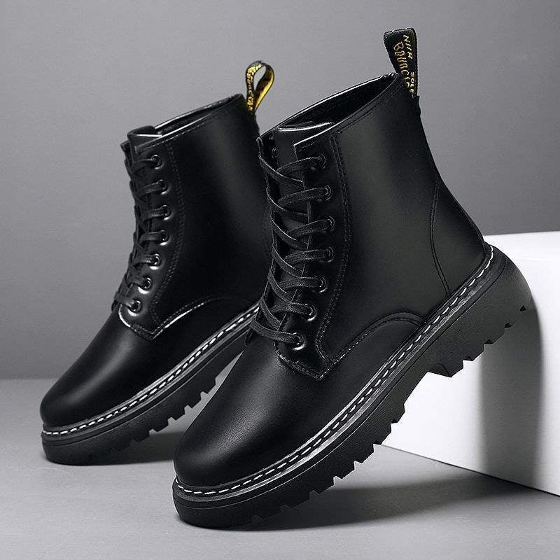 Férfi Martin csizmák, PU felsőrész, gumírozott talp, középmagas szár, brit stílus, pamut bélés