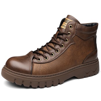 Férfi Martin csizmák télre: retro stílusú bőr csizma, gumitalp, PU talpabetét, PU belső bélés