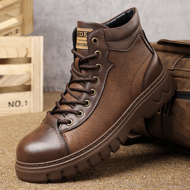 Férfi Martin csizmák télre: retro stílusú bőr csizma, gumitalp, PU talpabetét, PU belső bélés