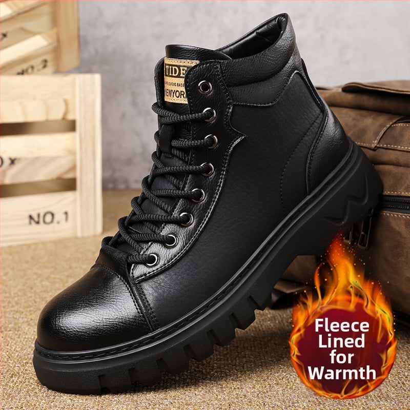 Férfi Martin csizmák télre: retro stílusú bőr csizma, gumitalp, PU talpabetét, PU belső bélés