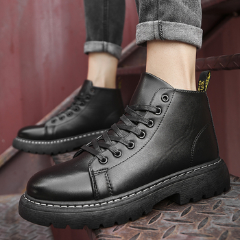 Martin csizmák férfiaknak - PU felsőrész, gumi talp, 3-5 cm középső sarok, kerek orr, belső műszőr bélés