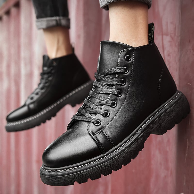 Martin csizmák férfiaknak - PU felsőrész, gumi talp, 3-5 cm középső sarok, kerek orr, belső műszőr bélés