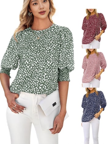 Női chiffon felső, poliészter–spandex 95% felett, 3D nyomtatás, kerek nyak, lámpás ujj, pulóver-stílus, nyár 2025