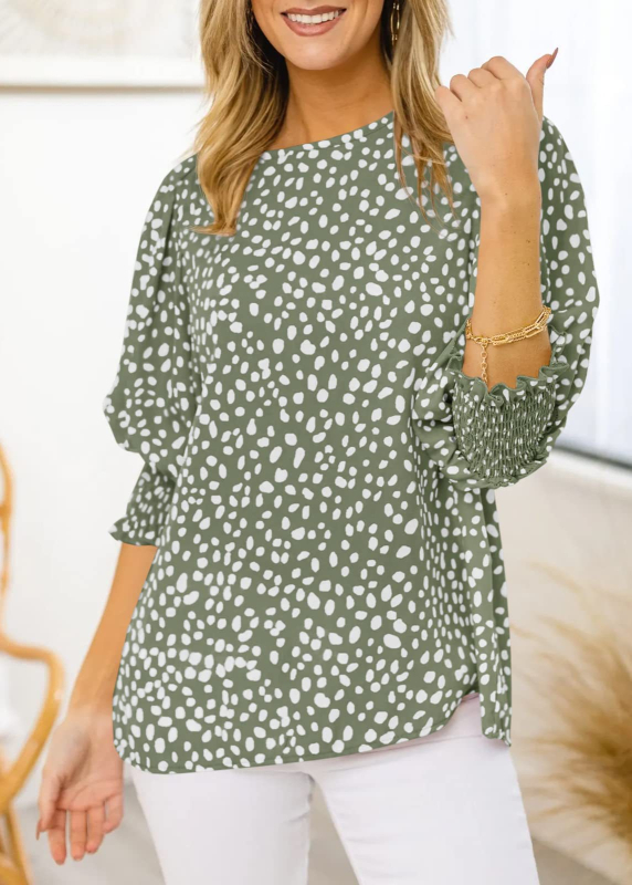 Női chiffon felső, poliészter–spandex 95% felett, 3D nyomtatás, kerek nyak, lámpás ujj, pulóver-stílus, nyár 2025