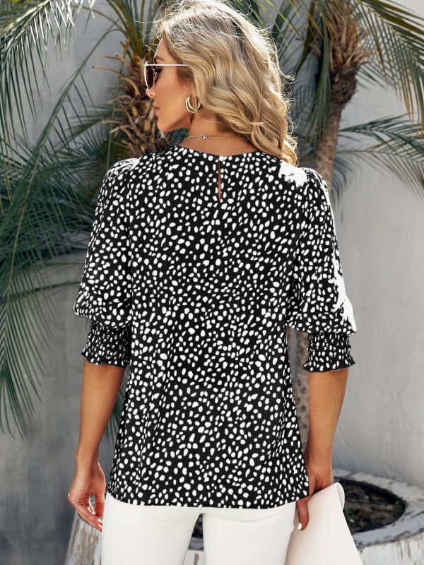 Női chiffon felső, poliészter–spandex 95% felett, 3D nyomtatás, kerek nyak, lámpás ujj, pulóver-stílus, nyár 2025