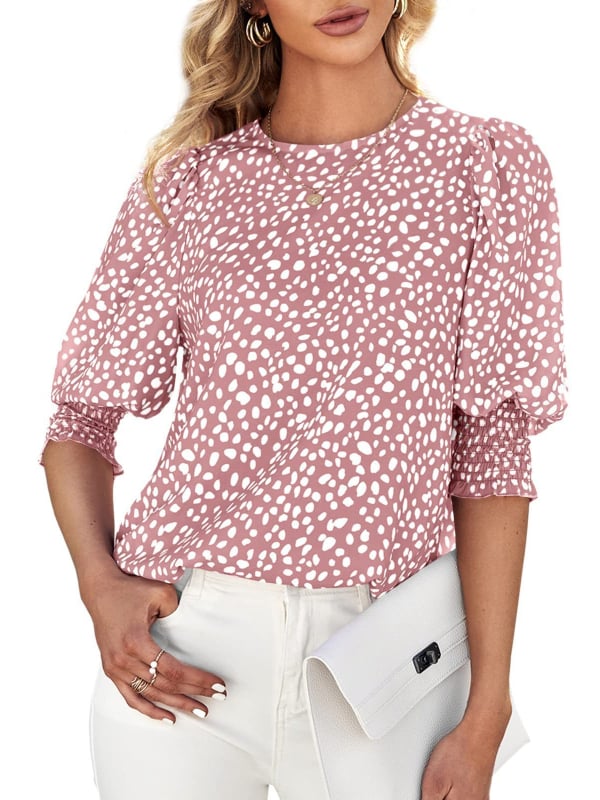 Női chiffon felső, poliészter–spandex 95% felett, 3D nyomtatás, kerek nyak, lámpás ujj, pulóver-stílus, nyár 2025