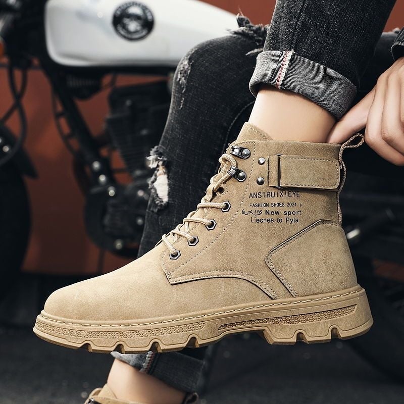 Férfi Martin csizma - magas szárú, PU felsőrész, vastag talp, magasságnövelő, koreai stílus