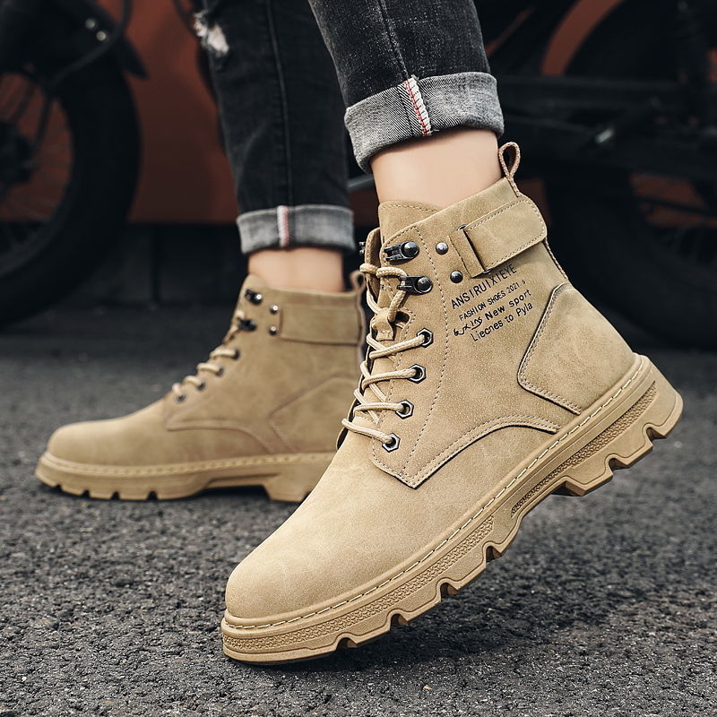 Férfi Martin csizma - magas szárú, PU felsőrész, vastag talp, magasságnövelő, koreai stílus