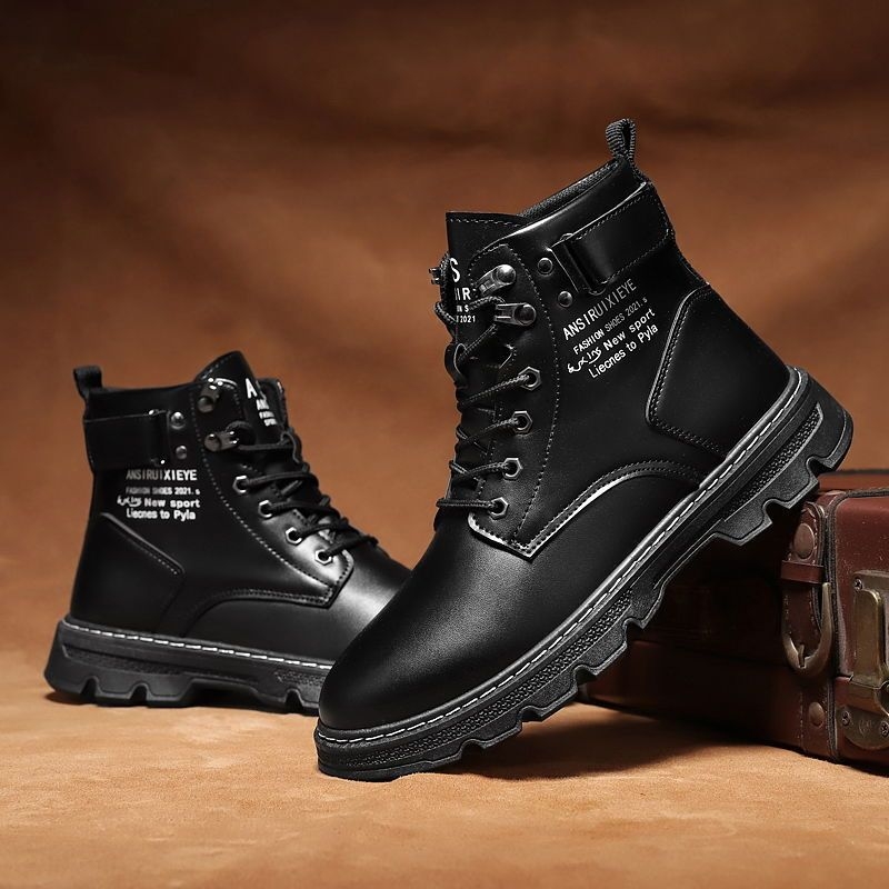 Férfi Martin csizma - magas szárú, PU felsőrész, vastag talp, magasságnövelő, koreai stílus