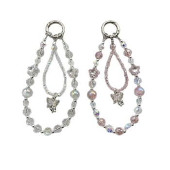 Könnyű luxus telefontartó lánc kristály pillangó gyöngyökkel; kézzel készített gyöngyök; kristály anyag; fényűző stílus; minta csillagok és hold