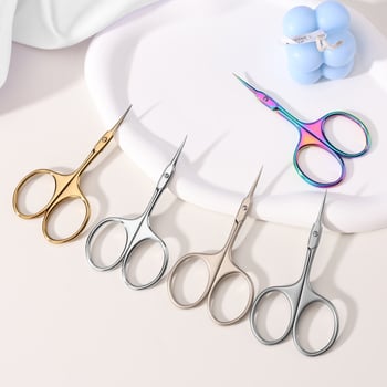 Rozsdamentes acélból készült köröm- és bőrtisztító olló, előre álló heg és ívelt nyéllel, manikűrhöz és szemöldök formázásához